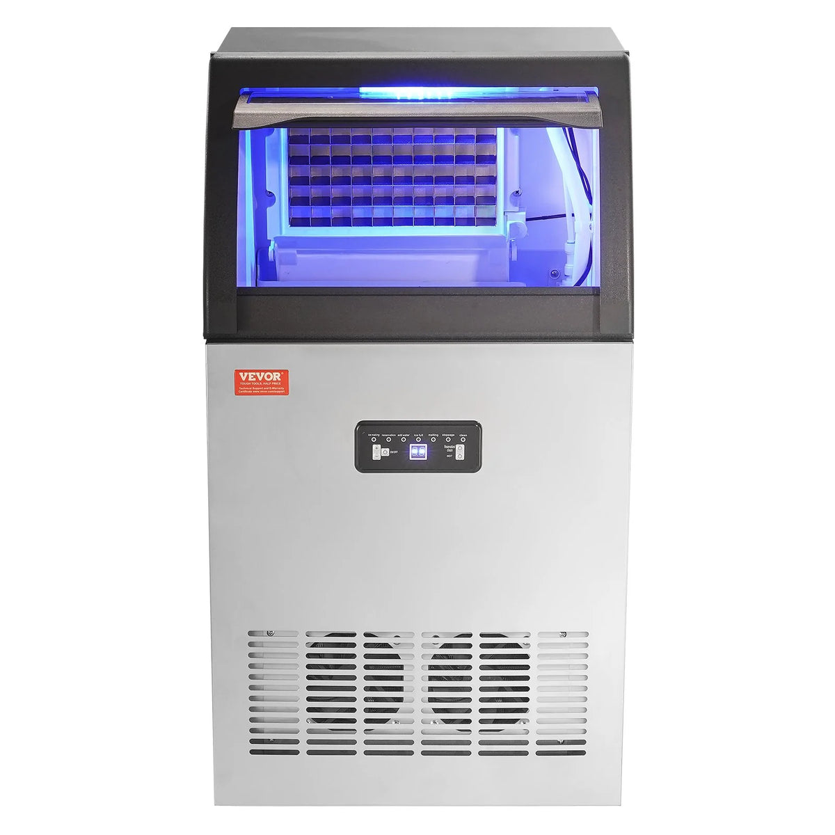 VEVOR Commercial Ice Maker, 130Lbs/24H, Ice Maker Machine, 55 Ice Cubes in 12-15 Minutes, Freestanding Cabinet Ice Maker with 24Lbs Storage Capacity LED Digital Display, for Bar Home Office Restaurant