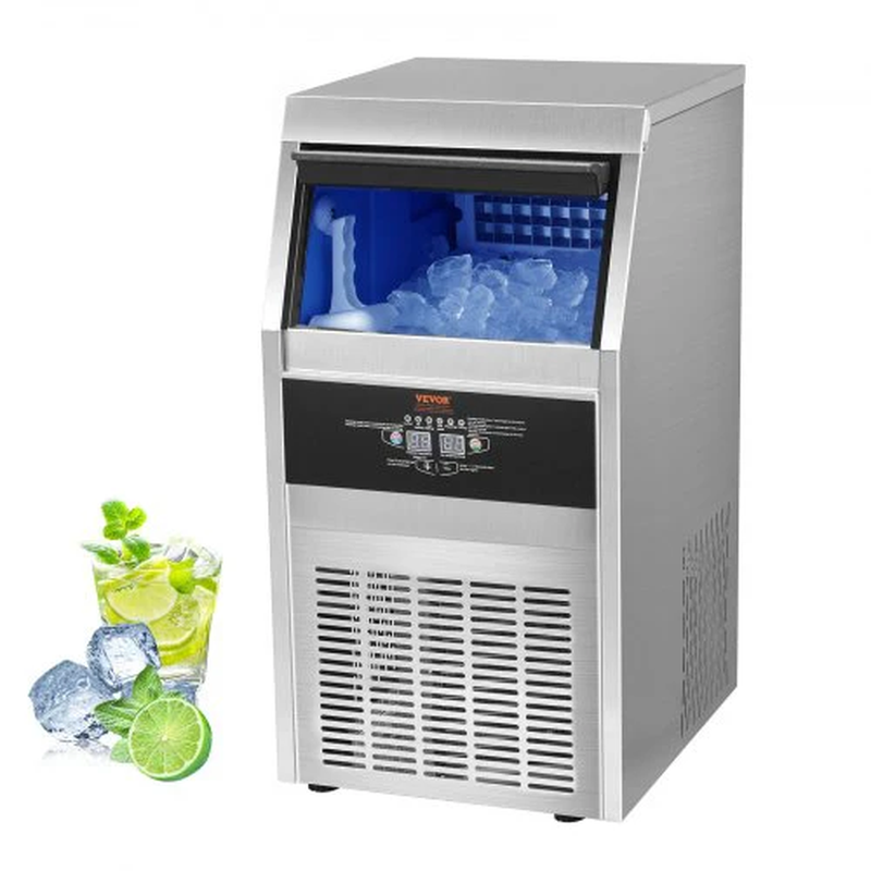 VEVOR 110V Commercial Ice Maker 65LBS/24H with 24LBS Bin, Full Heavy Duty Stainless Steel Construction, Automatic Operation, Clear Cube for Home Bar, Include Water Filter, Scoop, Connection Hose