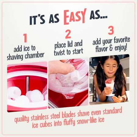 Snow Cone Shaved Ice Machine - Retro Table-Top Slushie Machine Makes 20 Icy Treats Includes 2 Reusable Plastic Cups & Ice Scoop