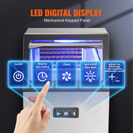 VEVOR Commercial Ice Maker, 130Lbs/24H, Ice Maker Machine, 55 Ice Cubes in 12-15 Minutes, Freestanding Cabinet Ice Maker with 24Lbs Storage Capacity LED Digital Display, for Bar Home Office Restaurant