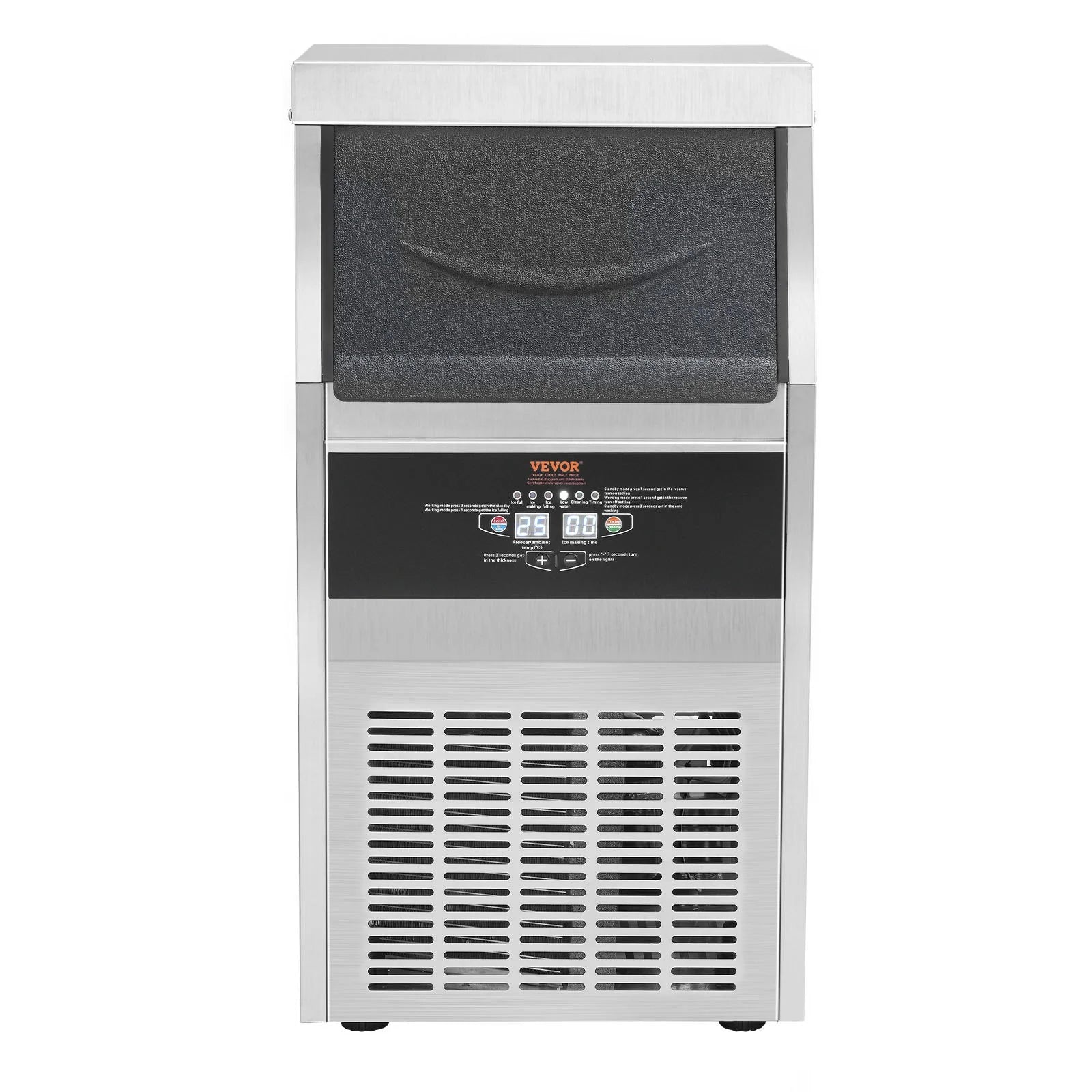 VEVOR 110V Commercial Ice Maker 80LBS/24H with 24Lbs Storage Capacity Stainless Steel Commercial Ice Machine 40 Ice Cubes per Plate Industrial Ice Maker Machine Auto Clean for Bar Home Supermarkets