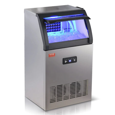 VEVOR Commercial Ice Maker, 130Lbs/24H, Ice Maker Machine, 55 Ice Cubes in 12-15 Minutes, Freestanding Cabinet Ice Maker with 24Lbs Storage Capacity LED Digital Display, for Bar Home Office Restaurant