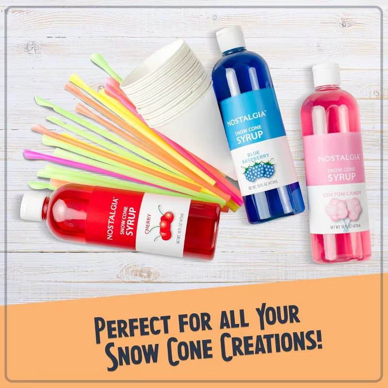 Snow Cone Shaved Ice Machine - Retro Table-Top Slushie Machine Makes 20 Icy Treats Includes 2 Reusable Plastic Cups & Ice Scoop