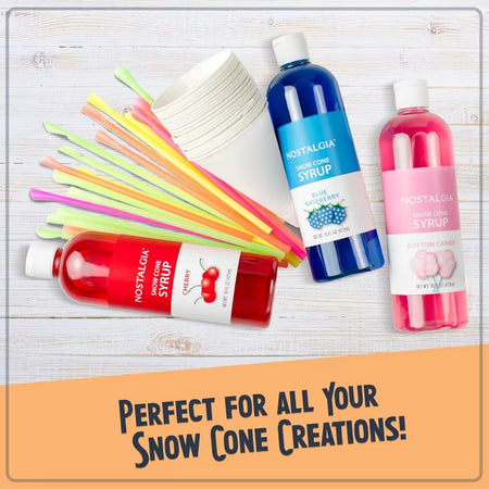 Snow Cone Shaved Ice Machine - Retro Table-Top Slushie Machine Makes 20 Icy Treats Includes 2 Reusable Plastic Cups & Ice Scoop