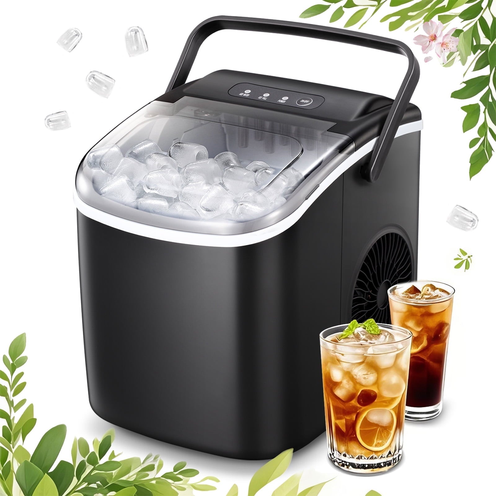 Countertop Ice Maker, Portable Ice Machine with Self-Cleaning, 26Lbs/24H, 9 Ice Cubes Ready in 6 Mins, for Home/Kitchen/Bar, Black