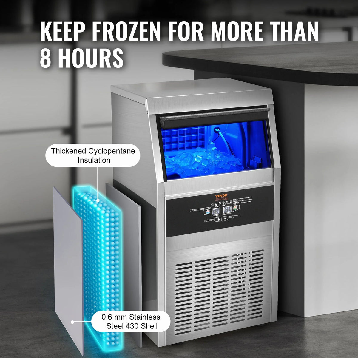 VEVOR 110V Commercial Ice Maker 80LBS/24H with 24Lbs Storage Capacity Stainless Steel Commercial Ice Machine 40 Ice Cubes per Plate Industrial Ice Maker Machine Auto Clean for Bar Home Supermarkets