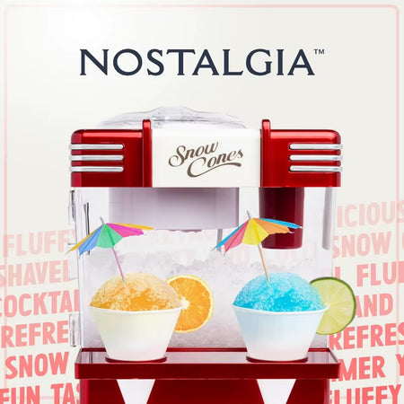 Snow Cone Shaved Ice Machine - Retro Table-Top Slushie Machine Makes 20 Icy Treats Includes 2 Reusable Plastic Cups & Ice Scoop