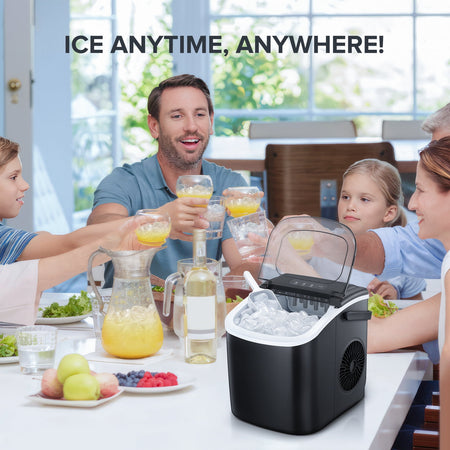 Countertop Ice Maker, Portable Ice Machine with Self-Cleaning, 26Lbs/24H, 9 Ice Cubes Ready in 6 Mins, for Home/Kitchen/Bar, Black