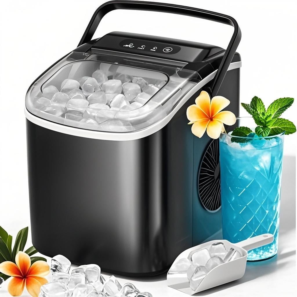 Countertop Ice Maker, Portable Ice Machine with Self-Cleaning, 26Lbs/24H, 9 Ice Cubes Ready in 6 Mins, for Home/Kitchen/Bar, Black
