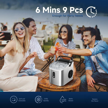 ICYGLEE Ice Maker Machine Countertop Portable Ice Machine 26.5Lbs/Day 9 Cubes in 6 Mins Auto-Cleaning for Home Kitchen Camping