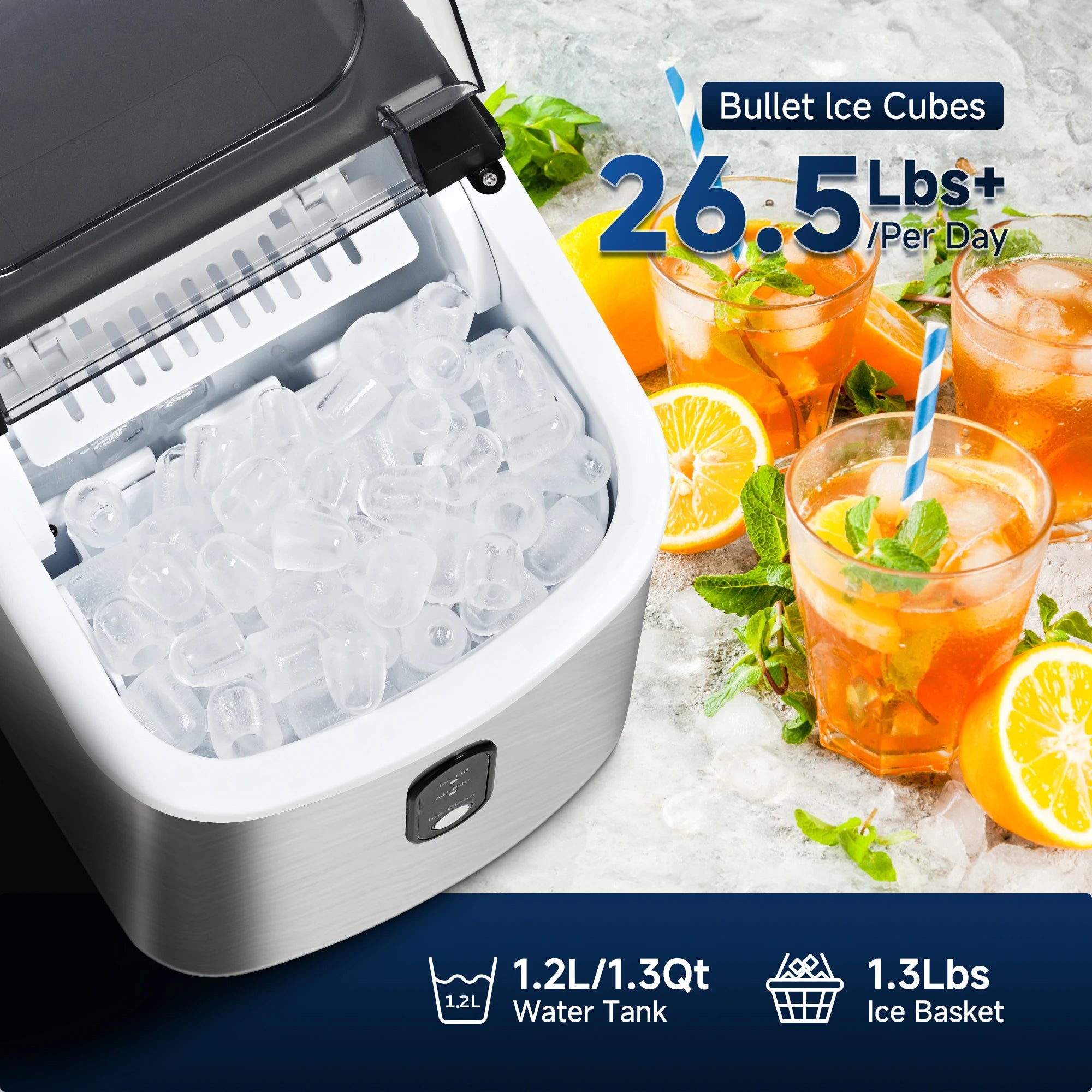 ICYGLEE Ice Maker Machine Countertop Portable Ice Machine 26.5Lbs/Day 9 Cubes in 6 Mins Auto-Cleaning for Home Kitchen Camping