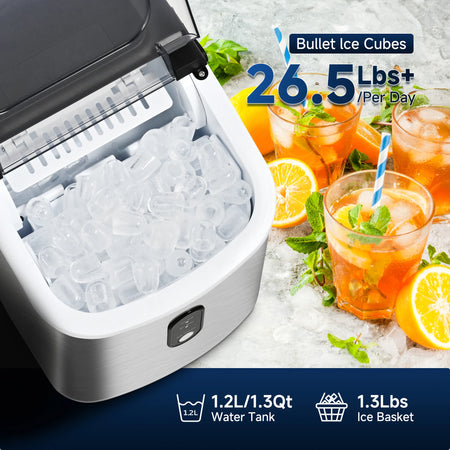ICYGLEE Ice Maker Machine Countertop Portable Ice Machine 26.5Lbs/Day 9 Cubes in 6 Mins Auto-Cleaning for Home Kitchen Camping