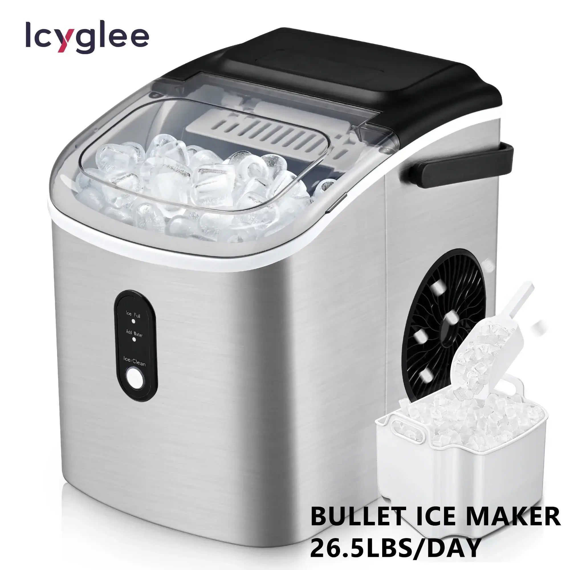 ICYGLEE Ice Maker Machine Countertop Portable Ice Machine 26.5Lbs/Day 9 Cubes in 6 Mins Auto-Cleaning for Home Kitchen Camping