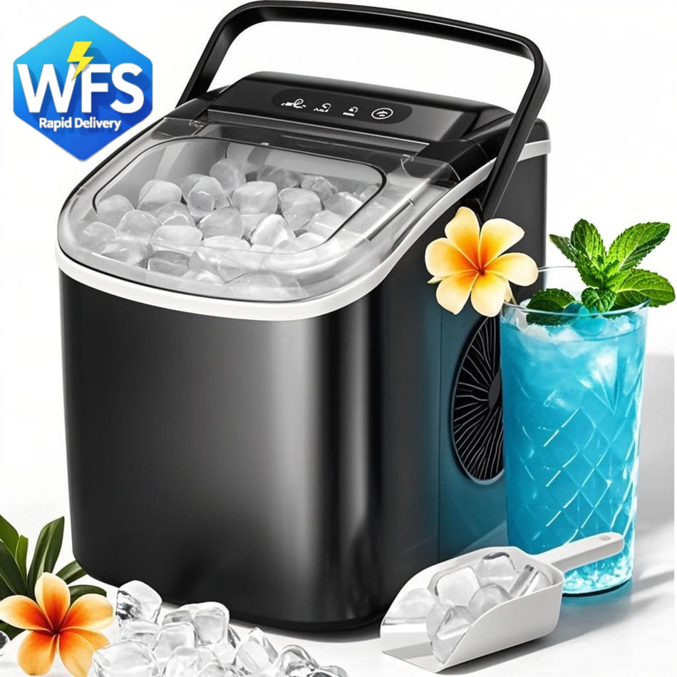 Countertop Ice Maker, Portable Ice Machine with Self-Cleaning, 26Lbs/24H, 9 Ice Cubes Ready in 6 Mins, for Home/Kitchen/Bar, Black