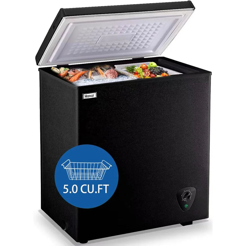 5.0 Cubic Feet Deep Chest Freezer with Adjustable Thermostat Top Open Door, with Rmovable Storage Basket for Home Kitchen Office