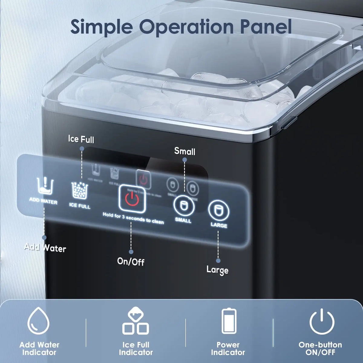 Countertop Portable Ice Maker, Self-Cleaning with Handle, Ice Scoop, 2 Sizes of Bullet Ice Cubes, for Home/Kitchen/Office-Black