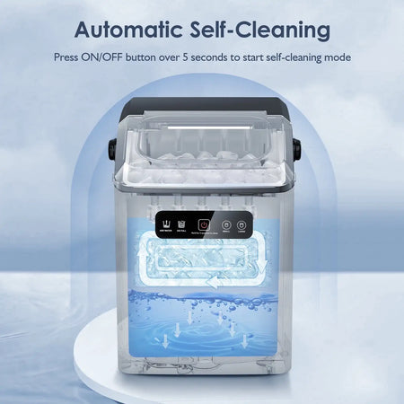 Countertop Portable Ice Maker, Self-Cleaning with Handle, Ice Scoop, 2 Sizes of Bullet Ice Cubes, for Home/Kitchen/Office-Black