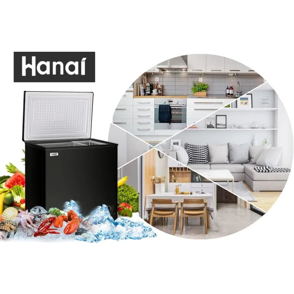 5.0 Cubic Feet Deep Chest Freezer with Adjustable Thermostat Top Open Door, with Rmovable Storage Basket for Home Kitchen Office