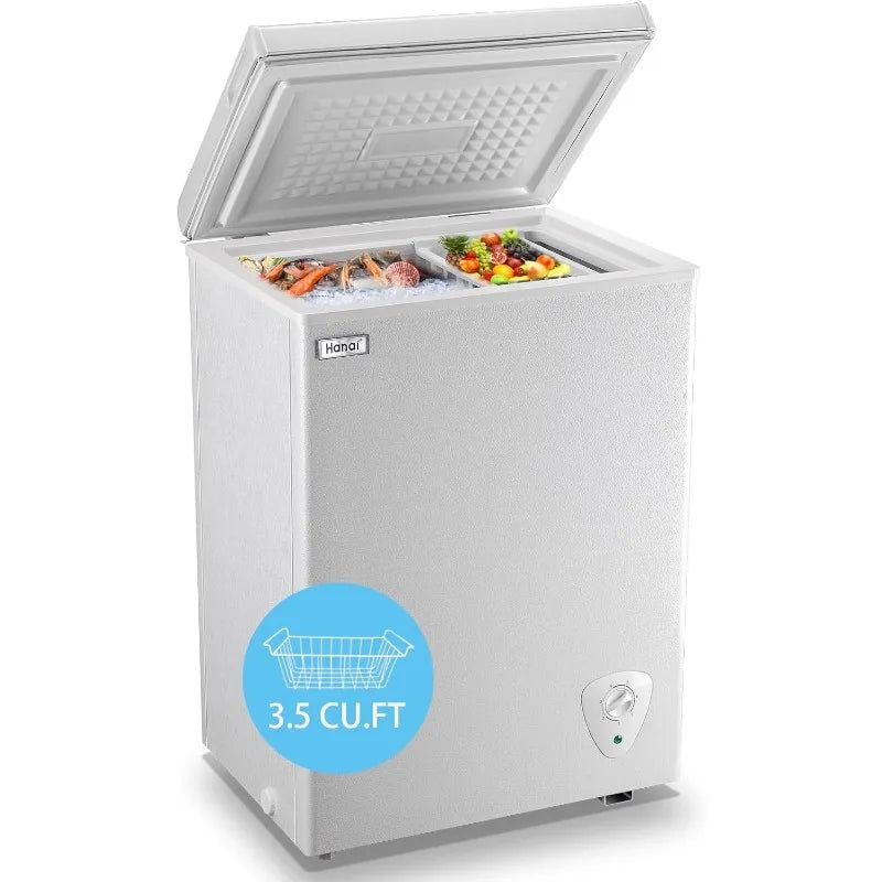 Mini Chest Freezer 3.5 Cu.Ft Small Top Door Deep Freezer with Removable Basket, Low Noise, 7 Adjustable Temperature and Energy