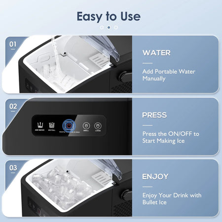 Countertop Portable Ice Maker, Self-Cleaning with Handle, Ice Scoop, 2 Sizes of Bullet Ice Cubes, for Home/Kitchen/Office-Black