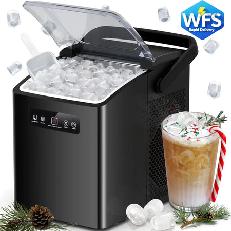 Countertop Portable Ice Maker, Self-Cleaning with Handle, Ice Scoop, 2 Sizes of Bullet Ice Cubes, for Home/Kitchen/Office-Black