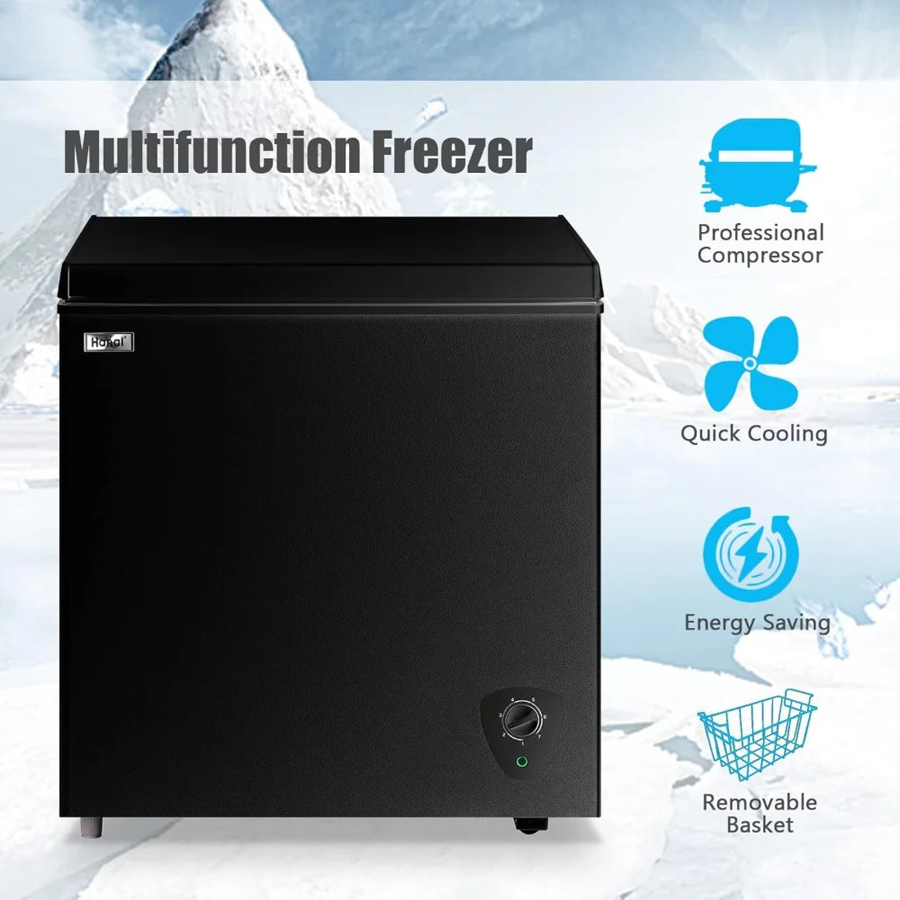5.0 Cubic Feet Deep Chest Freezer with Adjustable Thermostat Top Open Door, with Rmovable Storage Basket for Home Kitchen Office