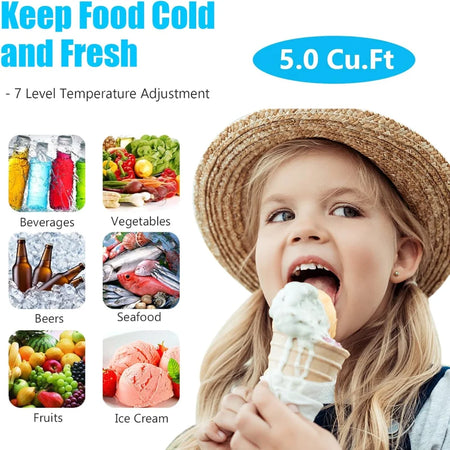 5.0 Cubic Feet Deep Chest Freezer with Adjustable Thermostat Top Open Door, with Rmovable Storage Basket for Home Kitchen Office