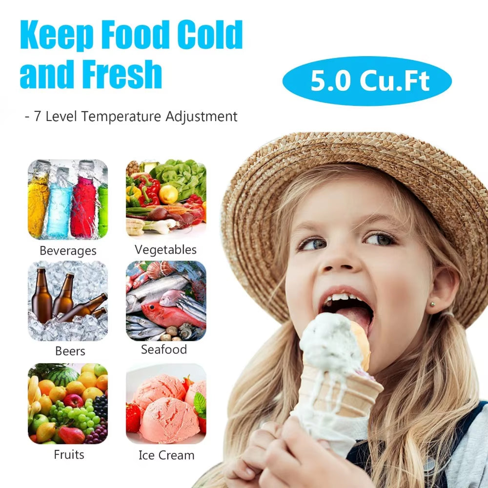 5.0 Cu.Ft Chest Freezer, Small Deep Freezer Black Top Door, Mini Freezer with Removable Basket and 7 Adjustable Temperature