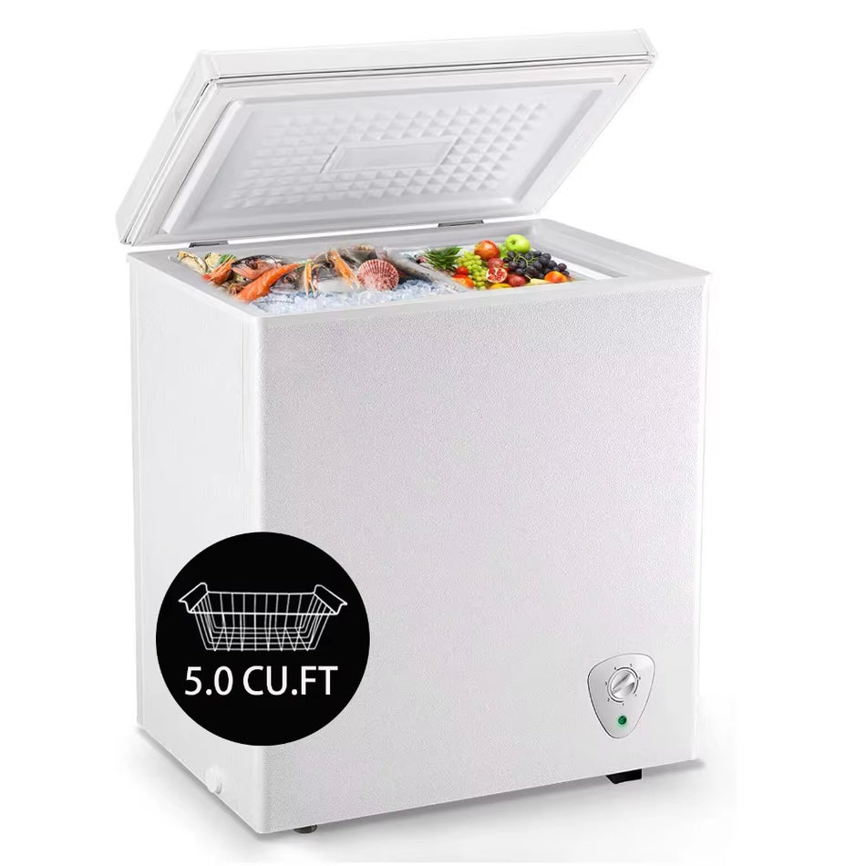 5.0 Cu.Ft Chest Freezer, Small Deep Freezer Black Top Door, Mini Freezer with Removable Basket and 7 Adjustable Temperature