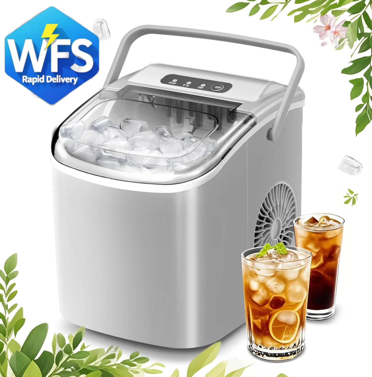Countertop Ice Maker, Portable Ice Machine with Self-Cleaning, 26Lbs/24H, 9 Ice Cubes Ready in 6 Mins, for Home/Kitchen/Bar, Gray