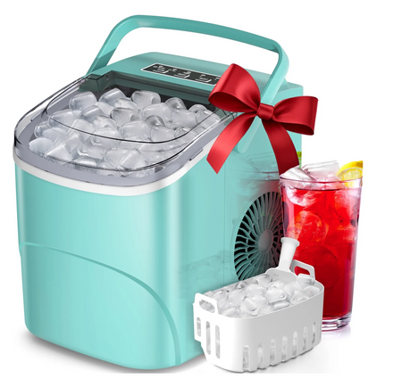 Countertop Ice Maker, Portable Ice Machine with Self-Cleaning, 26Lbs/24H, 9 Ice Cubes Ready in 6 Mins, for Home/Kitchen/Bar, Green