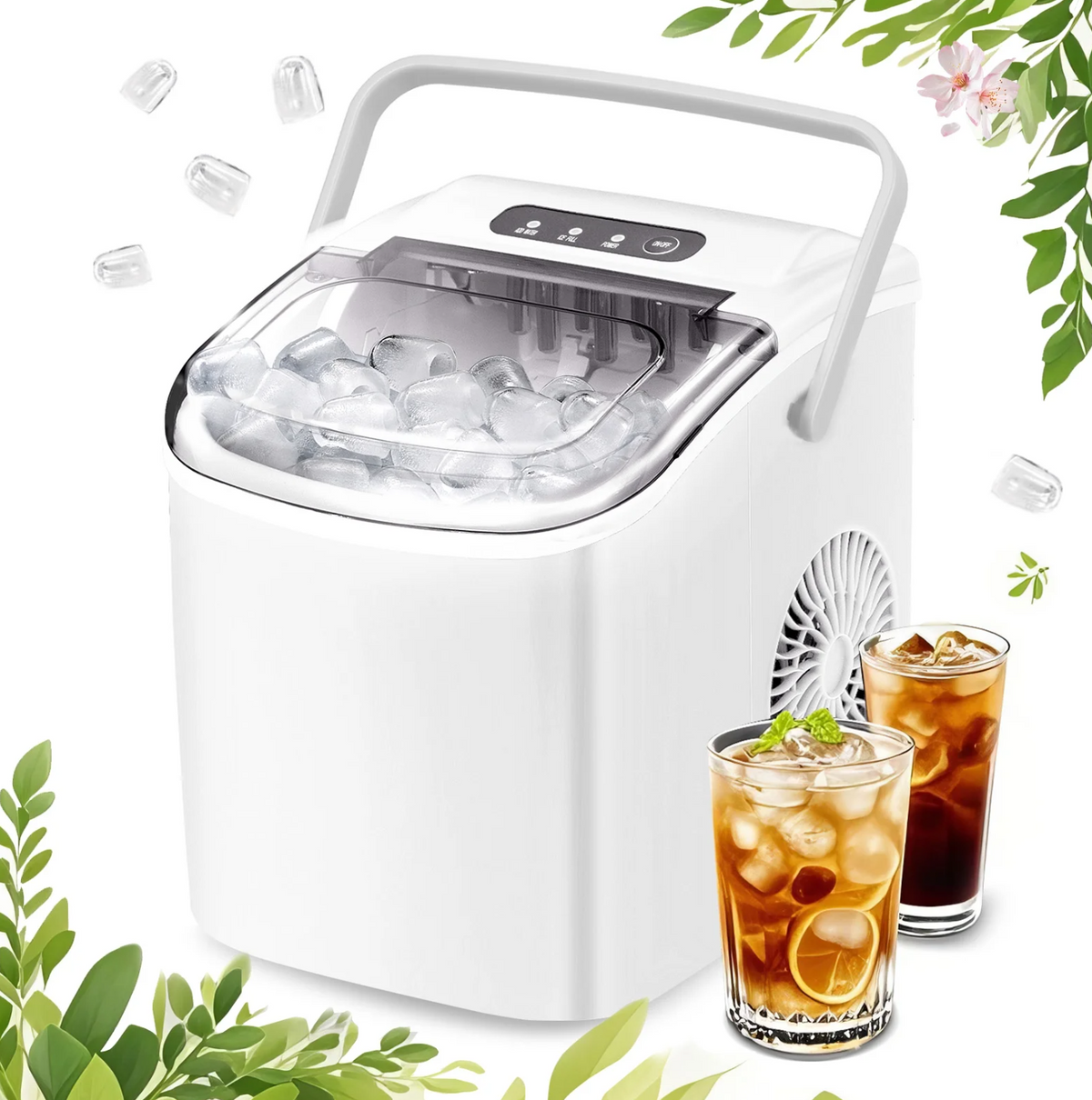 Countertop Ice Maker, Portable Ice Machine with Self-Cleaning, 26Lbs/24H, 9 Ice Cubes Ready in 6 Mins, for Home/Kitchen/Bar, White